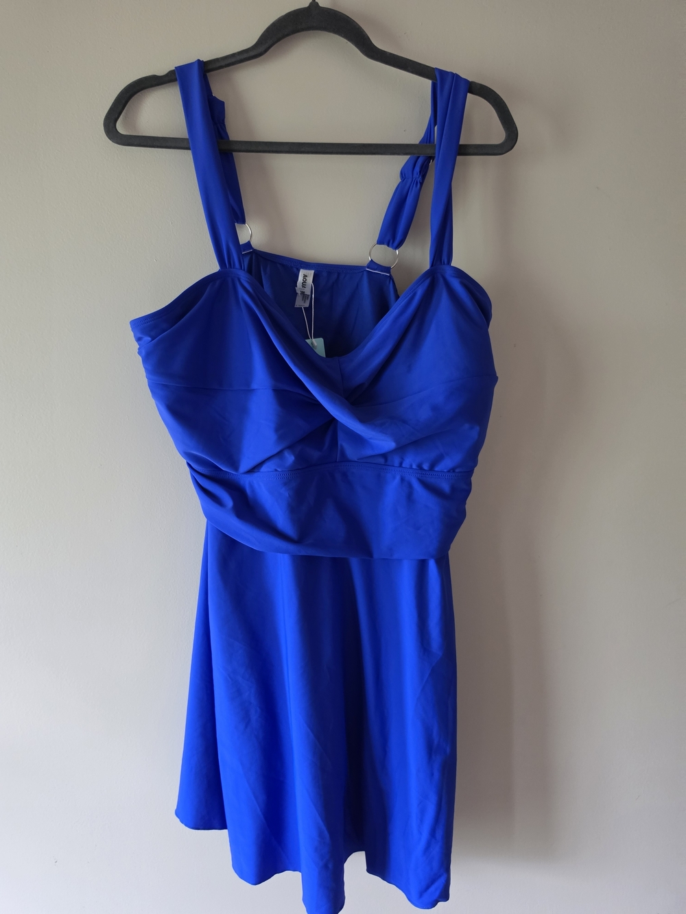 Aqua Cobalt Blue One-Piece Swim Dress with Ring-Detail Straps